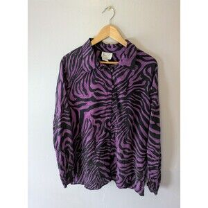 Vintage Silk shirt, Purple animal tiger stripe print, women's plus size Tess 3X
